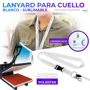 Lanyard para cuello sublimable medida de 2 x 45 cm con broche plástico 100% poliéster