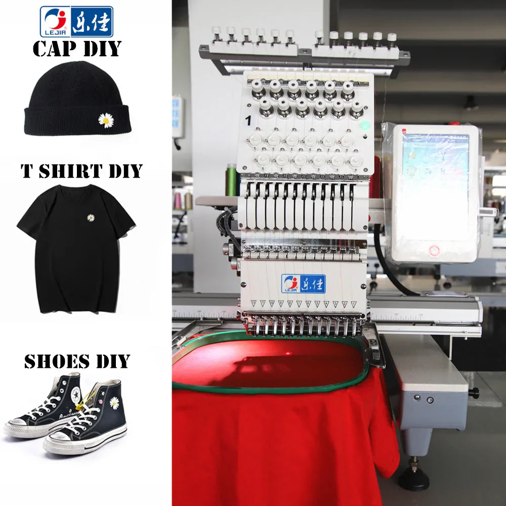 LSingle Head Embroidery Machine Automatic Cap T Shirt Garment Commercial Use Computer Embroidery Machine Party Sales