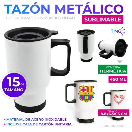 Tazón metálico sublimable - 15oz - tapa plástica