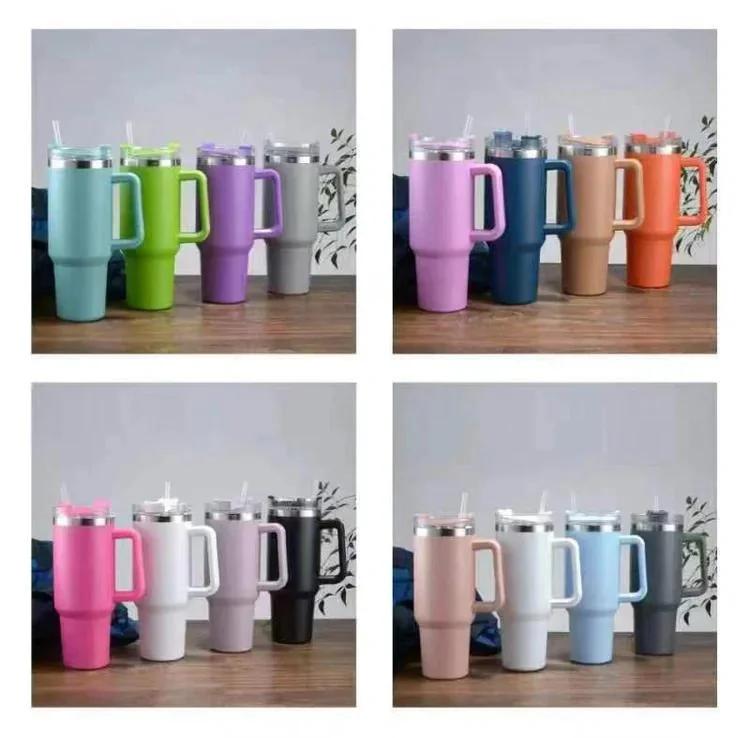 Large Capacity Insulated Tumblers with Handle and Straw